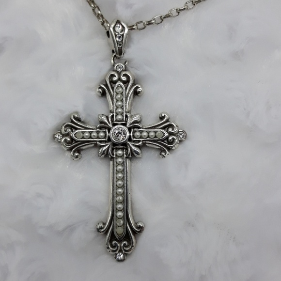 Brighton Jewelry - Brighton Cross Necklace With Pearl's & Crystals